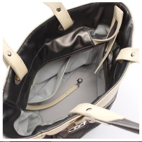 Used] CHANEL Paris Biarritz PM handbag tote bag canvas leather gray ivory/grey - Picture 4 of 16